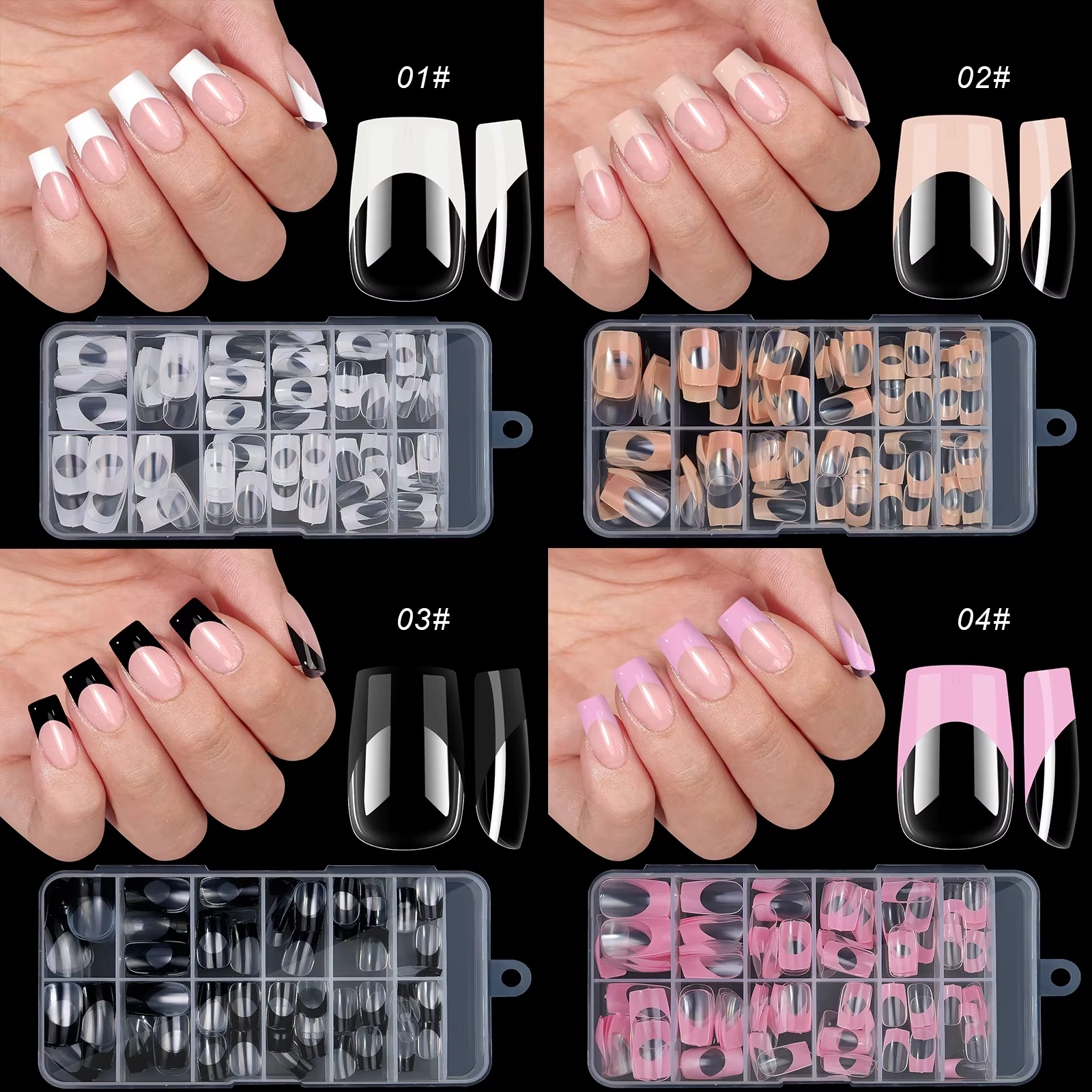 Faux ongles français à pression en amande moyenne