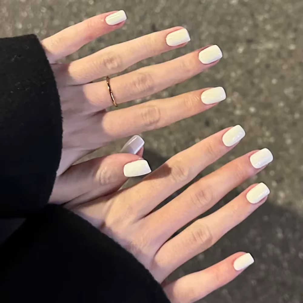 100 pièces lait blanc/rose carré court rond faux ongles couverture complète acrylique