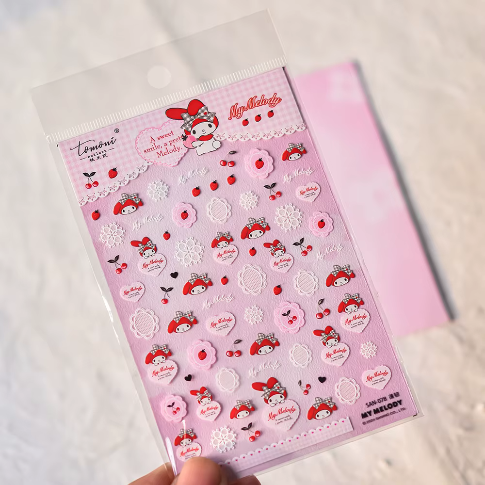 Miniso nouveau dessin animé Sanrio 5D autocollants d'art d'ongle fournitures