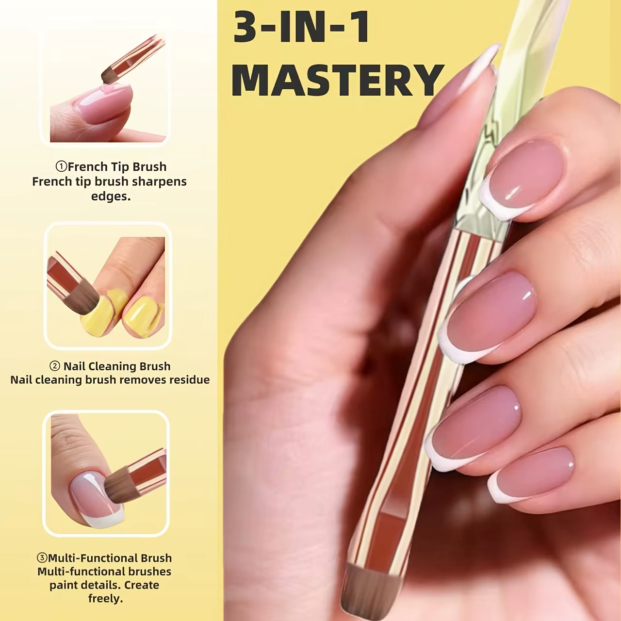 4 pinceaux professionnels pour ongles - Brosse à manucure française 3-en-1 avec détails fins pour un nettoyage précis