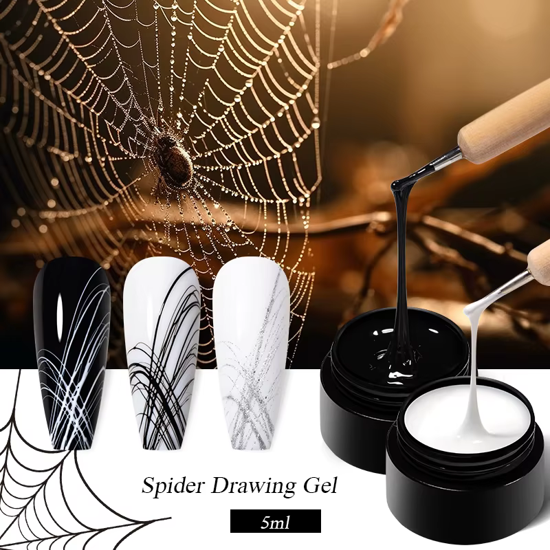 1 - 5pcs / Set 7ml brossé gel vernis à ongles noir et blanc spider web gel Nail Art Design UV peinture Eyeliner gel