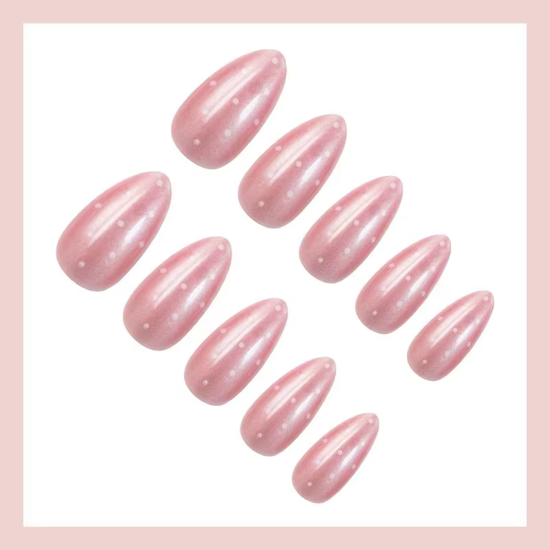 24 faux ongles brillants blancs à pois, base transparente en gel, minimalistes, à presser, faits à la main, simples et élégants