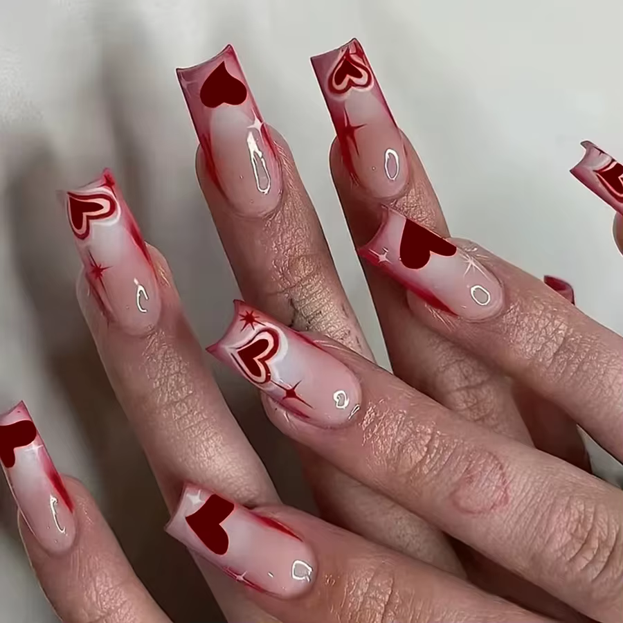 24 pièces doux amour presse sur ongles cadeau de saint valentin pour les filles portable faux
