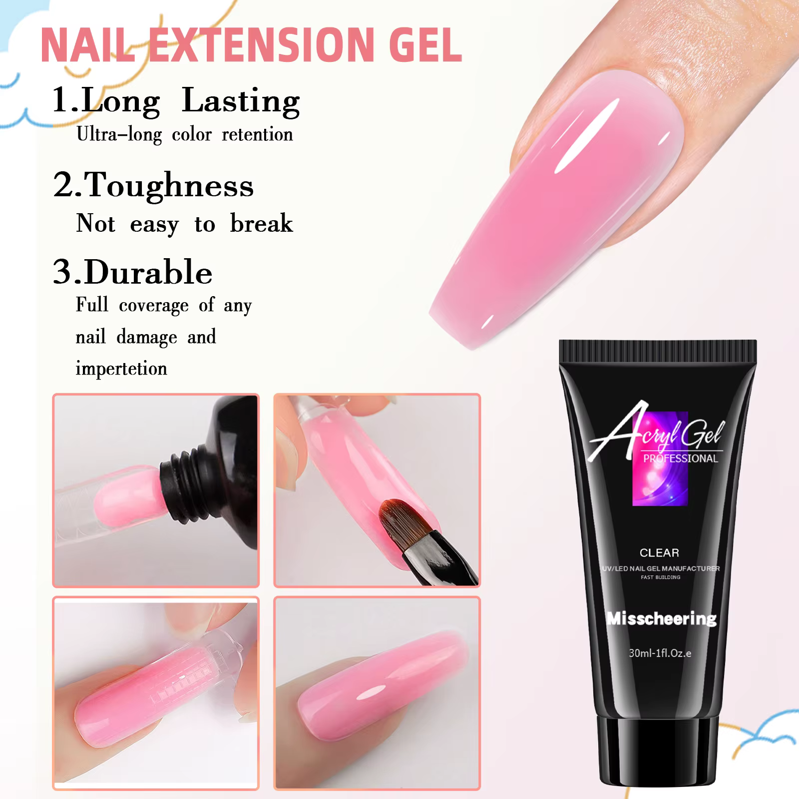 Gel d'extension d'ongles de couleur unie