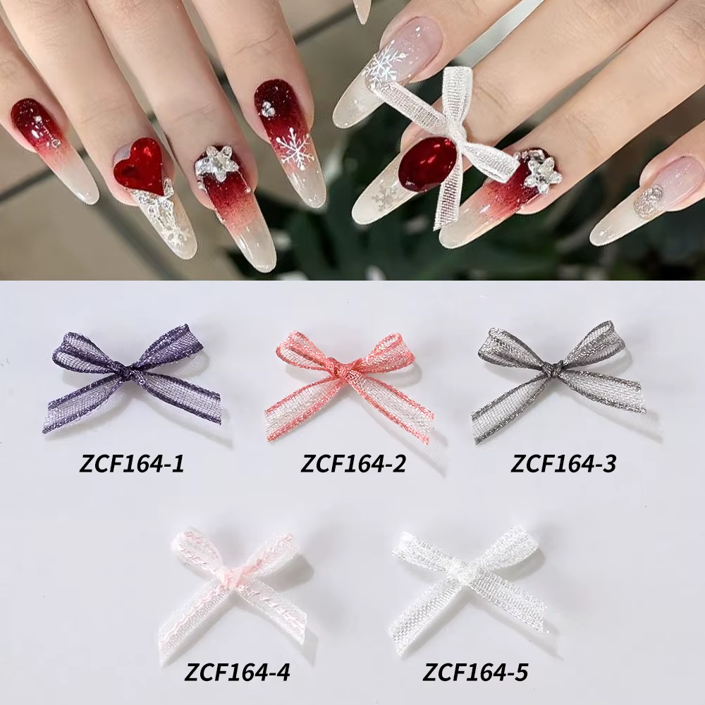 20 pièces 3D blanc/rose Organza ruban ongles nœud papillon 14X20 cm mat