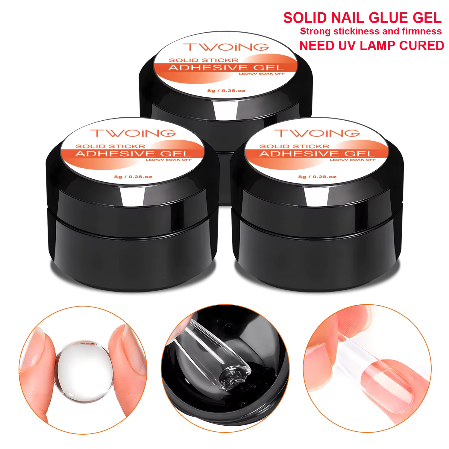 3 bouteilles de colle à ongles solide
