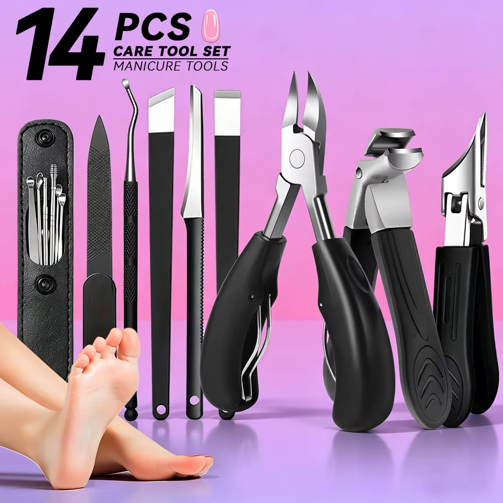 Ensemble de soins des oreilles, manucure et pédicure, 14 pièces, pour un usage quotidien à la maison et pour les cadeaux de vacances. Kit complet avec coupe-ongles, outil de pédicure, limes à ongles