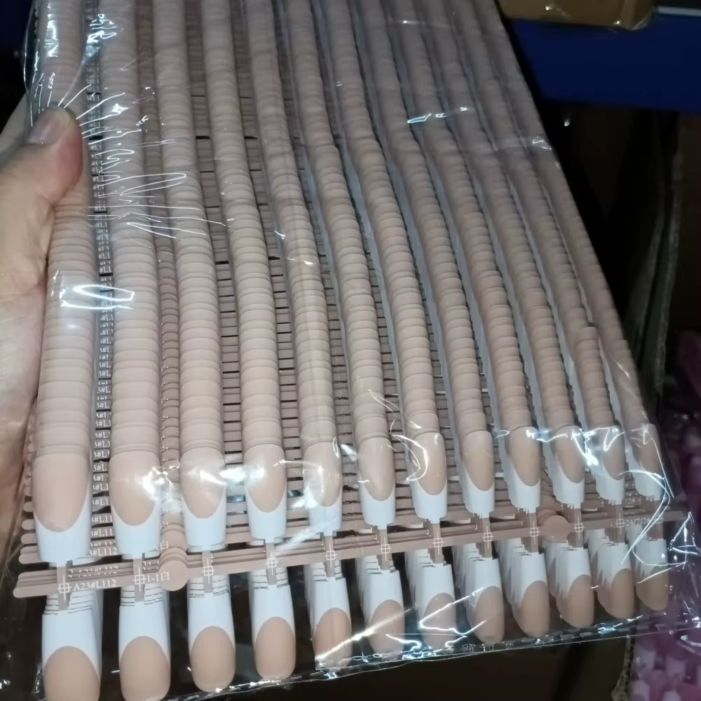 120 pièces rose pointe française ongles à pression longueur moyenne forme carrée avec finition brillante faux