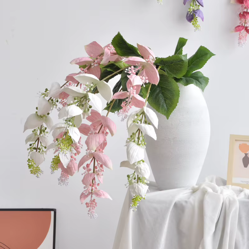 Décoration de plafond de mariage, 2 pièces, fausses fleurs Medinilla suspendues, fleurs artificielles pour vitrine, décoration esthétique de la maison, du jardin et de la chambre