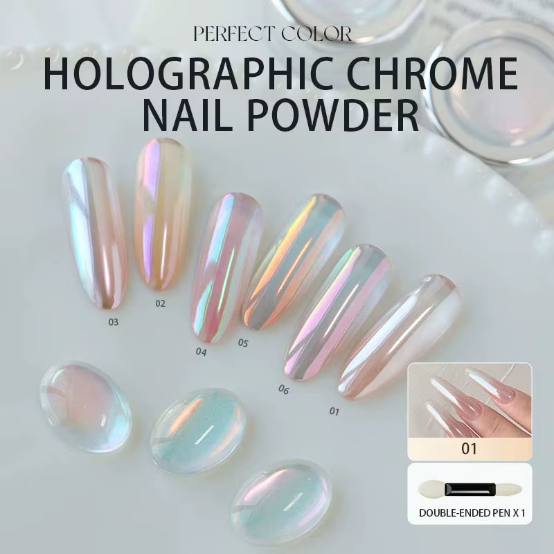 Poudre à ongles chromée nacrée blanche