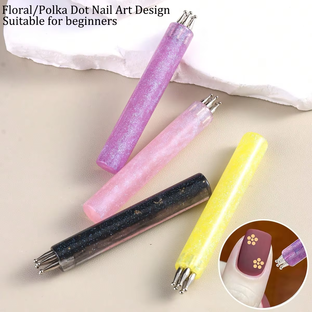 Stylo à points pour la décoration florale des ongles - Outil artistique à pointe sphérique en acier inoxydable pour la