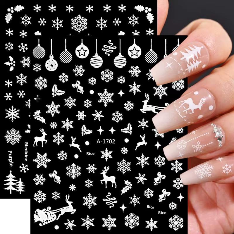 Autocollants 3D en relief flocon de neige d'hiver pour nail art