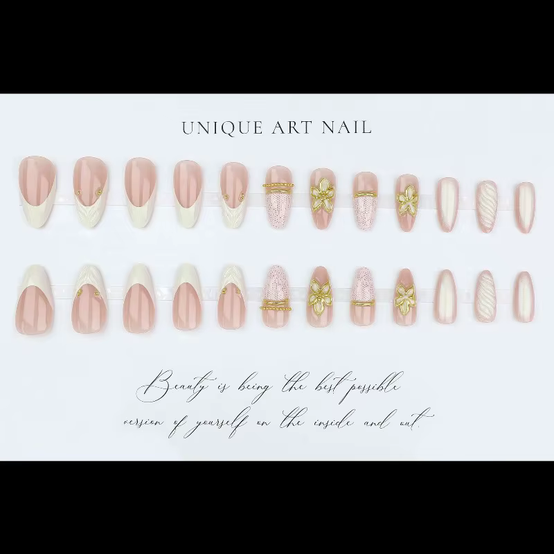 Faux ongles à presser en dentelle 3D embossée motif floral