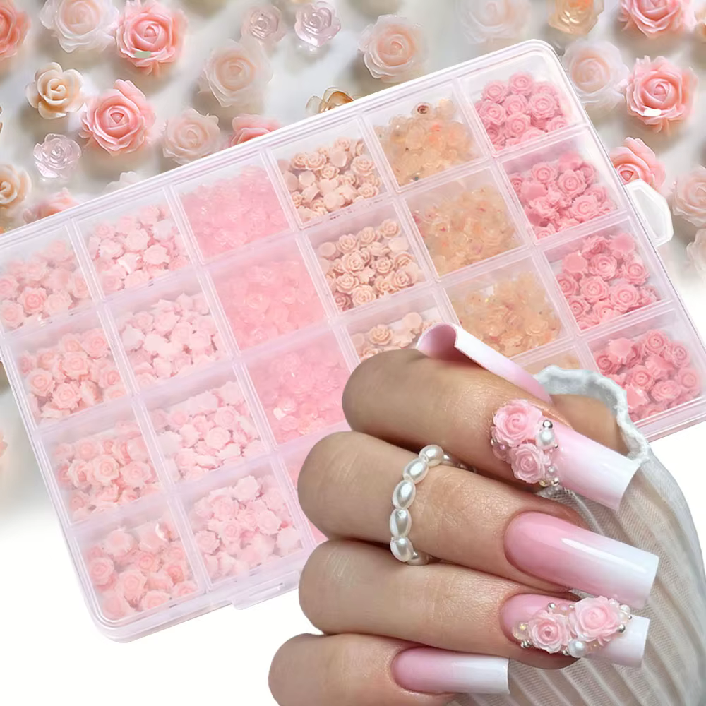 24 grilles de breloques pour ongles en résine acrylique à dos plat