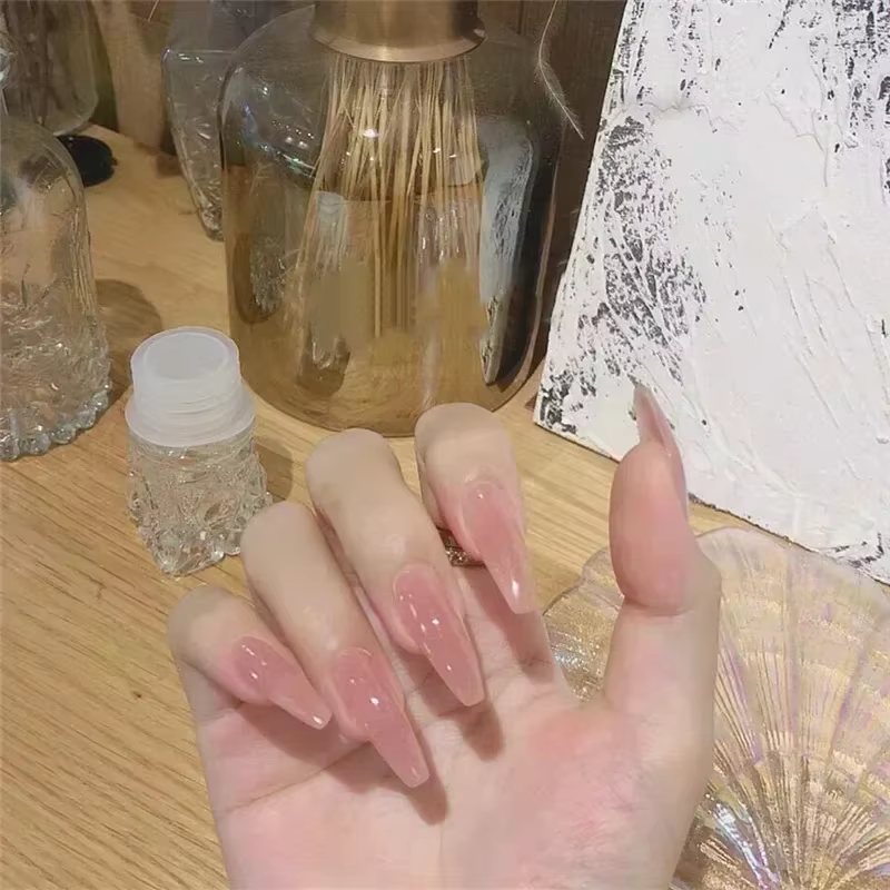 24 pièces/boîte longs cercueil faux ongles Art Rose avec colle portable nu