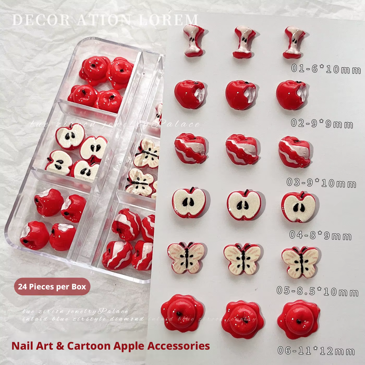 20 pièces MIX de breloques pour ongles en forme de pomme rouge mignonne