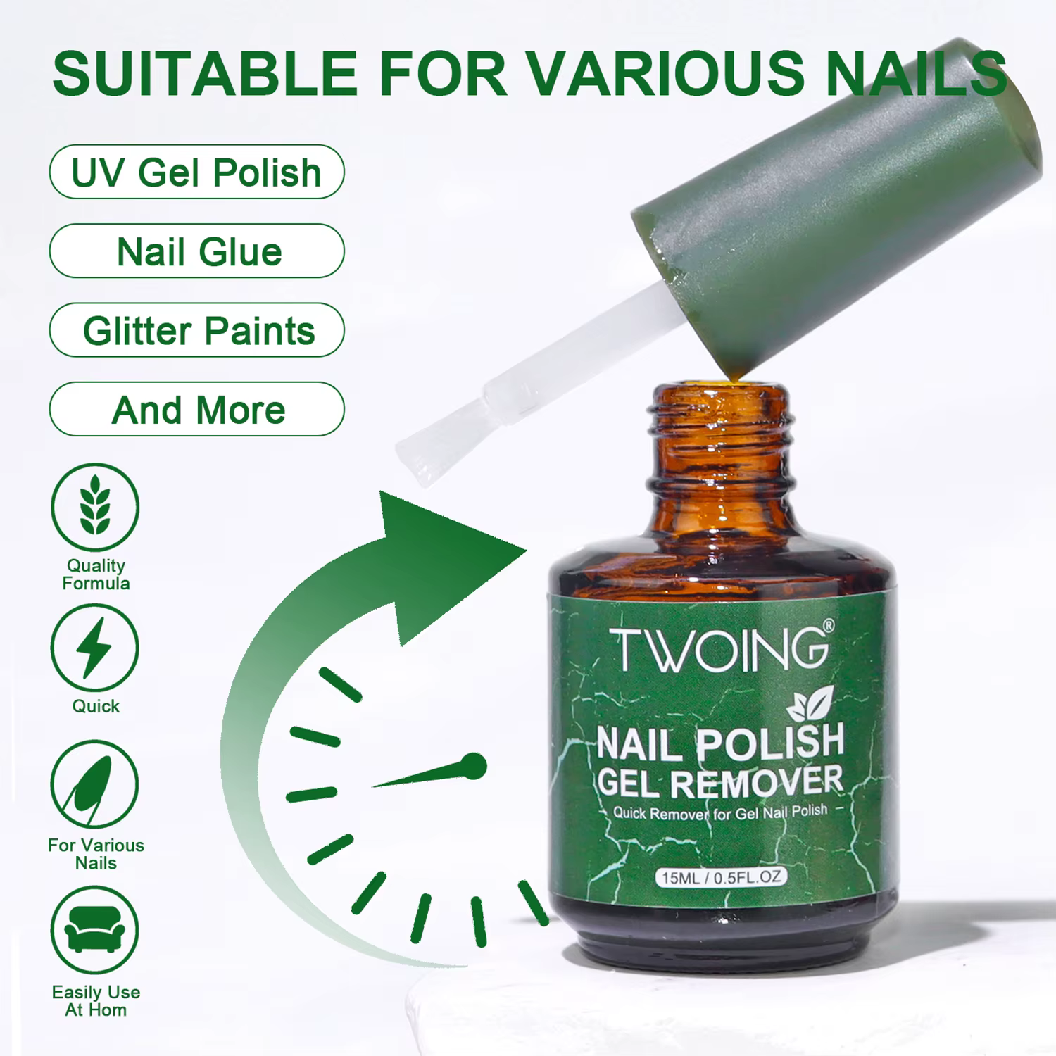 TWOING 15ml magique rapide dissolvant de vernis à ongles Gel propre UV tremper