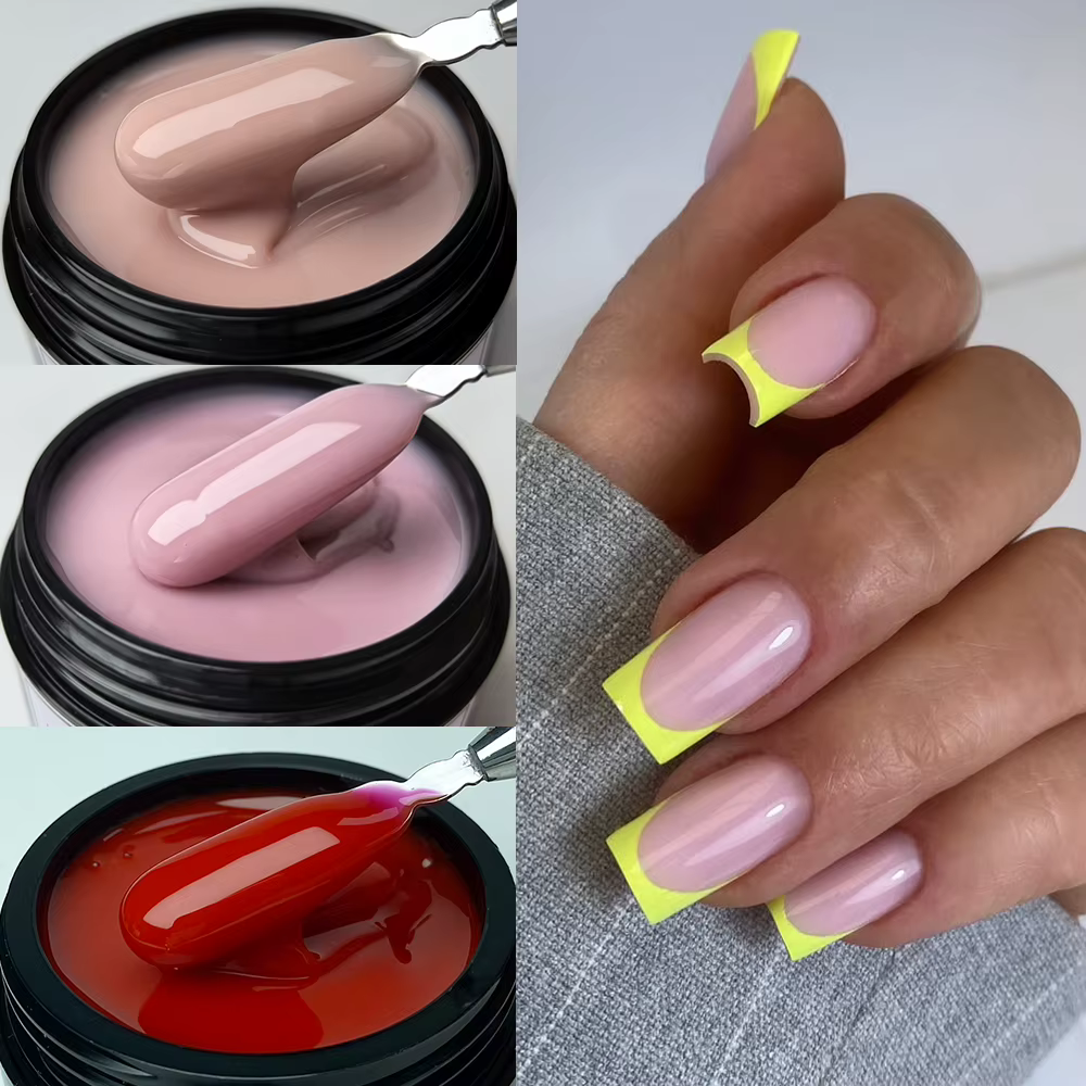 Jillnails Gel Constructeur Ongles Bourgogne 50G Rose Poudré Nude Scintillant Gel UV pour Extension d'Ongles