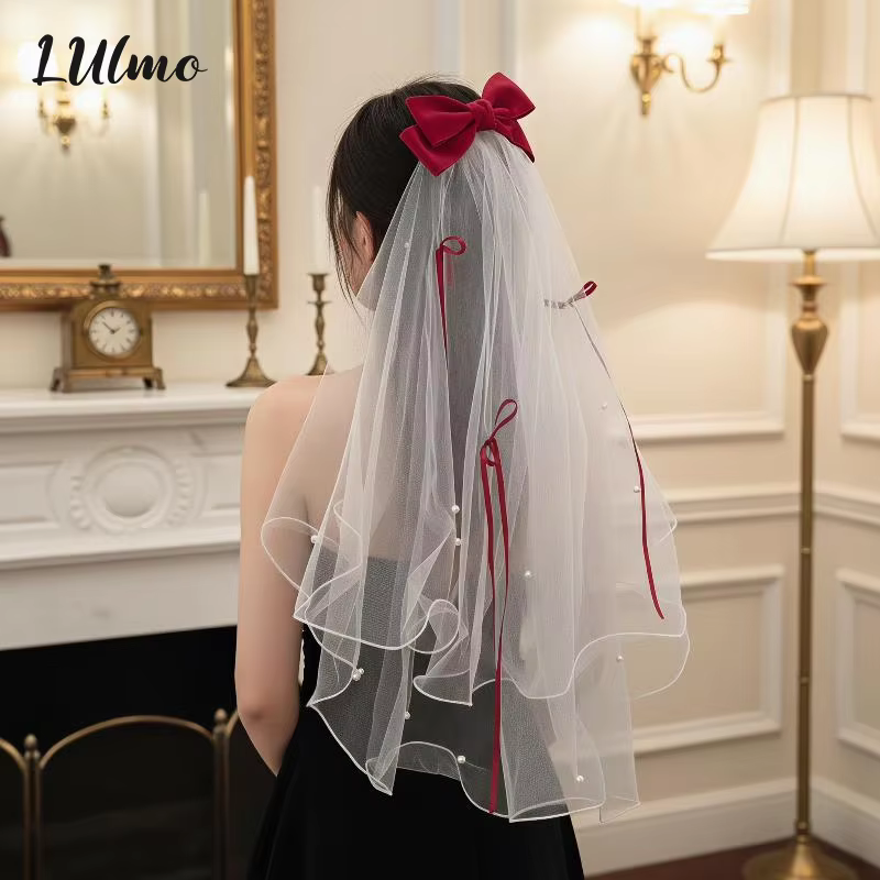 Voile de mariée court en tulle blanc avec nœud et pince à cheveux, accessoires pour enterrement de vie de jeune fille, accessoires pour séance photo