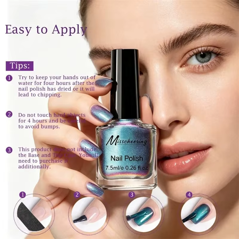 Vernis à ongles magnétique polarisé effet œil de chat bleu irisé