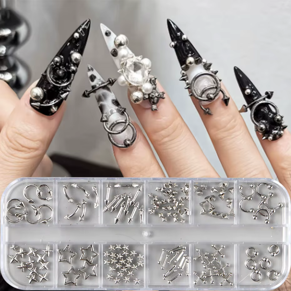 Breloques pour ongles en alliage Punk doré argenté Y2K