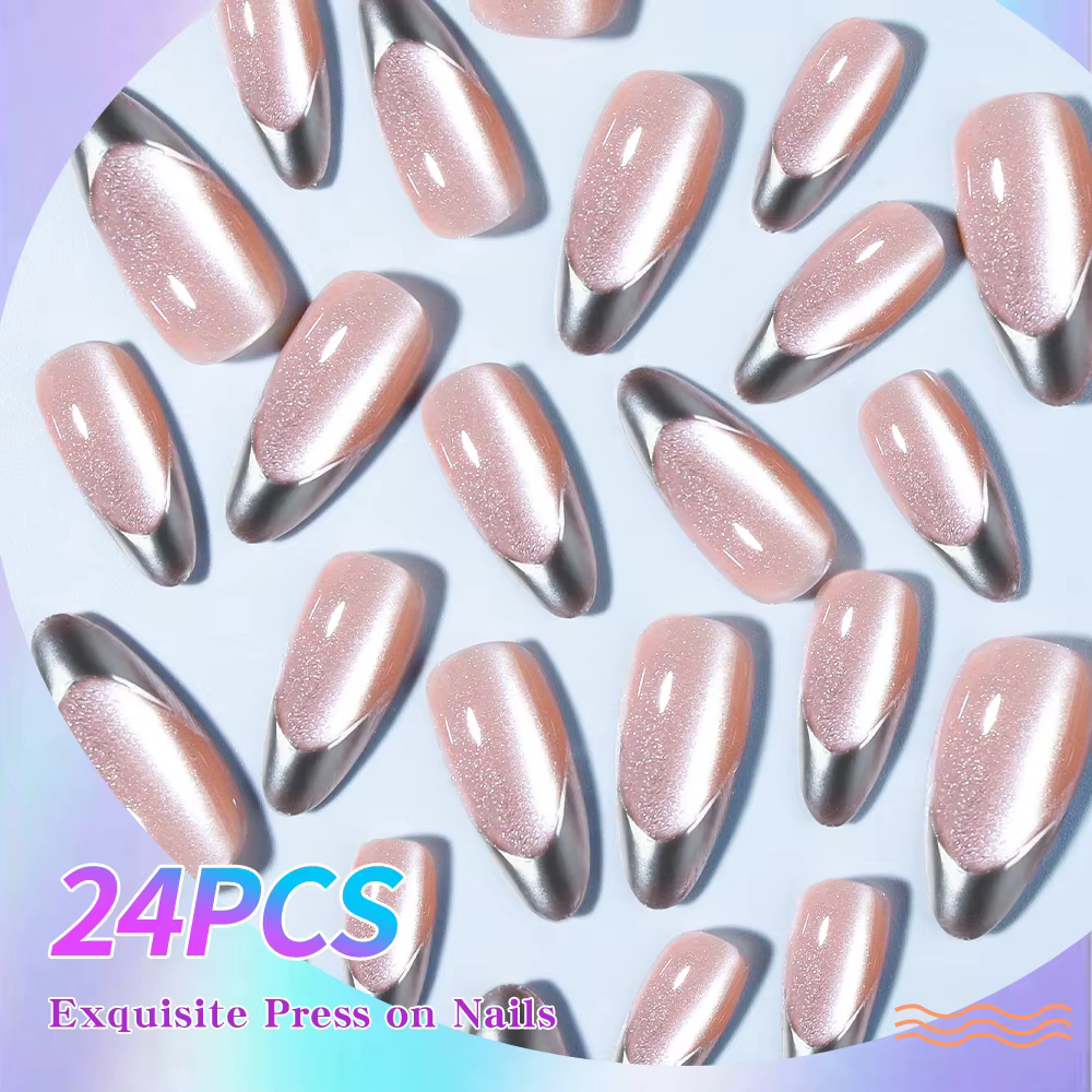 24 pièces d'art d'ongle de Gel 3D en forme d'amande fait à la main