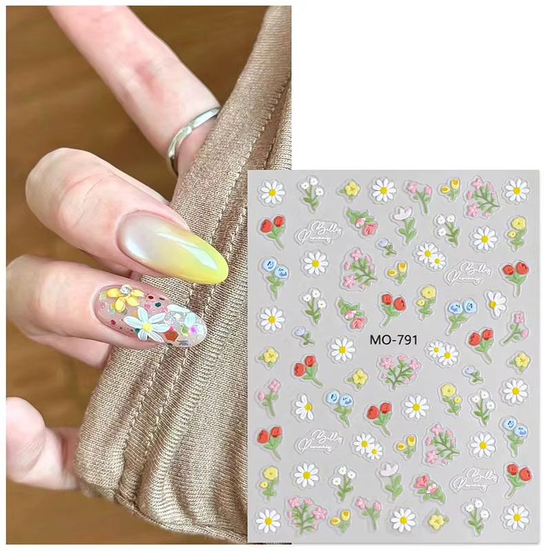 1 feuille d'autocollants floraux en relief pour ongles
