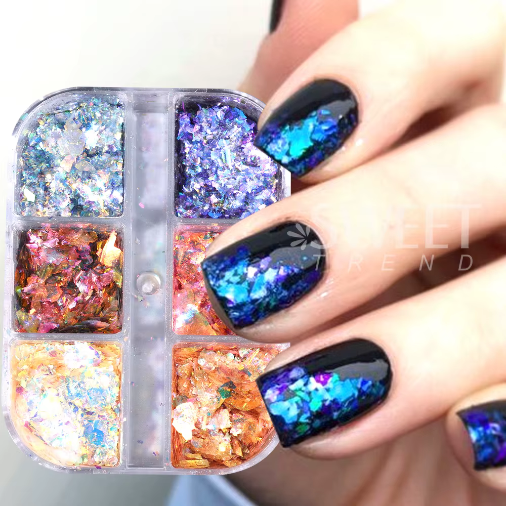 SWEET TREND - 6 compartiments de paillettes irisées opales pour ongles