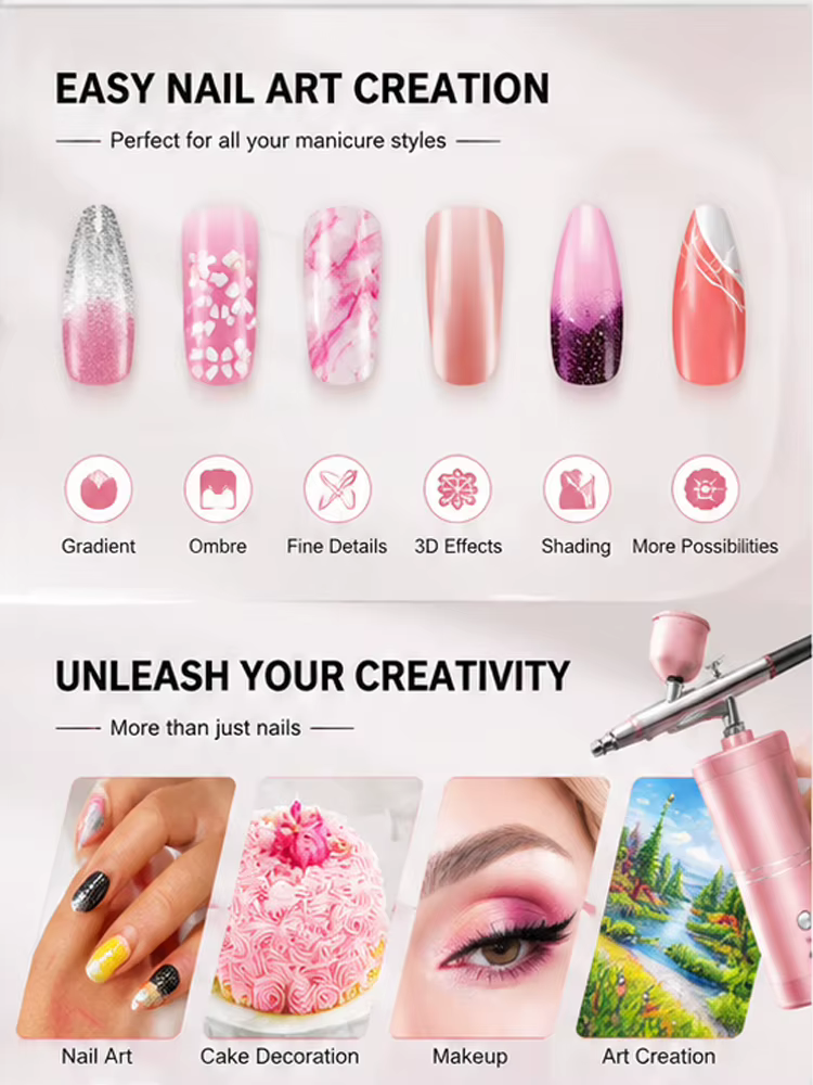 Aérographe pour ongles avec compresseur portable pour nail art et peinture sur gâteaux