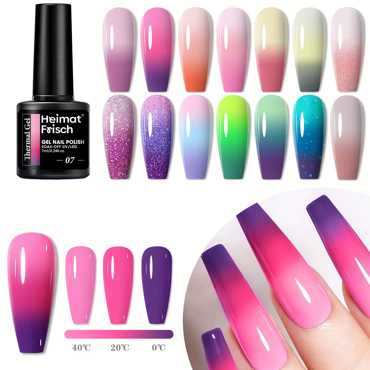 Vernis à ongles gel à couleur changeante sensible à la chaleur de 7ml