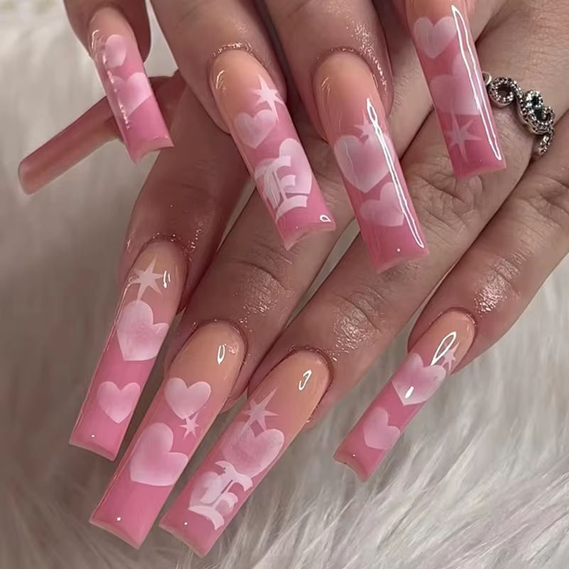 24 pièces longs Ballet français filles Nail Art blanc faux ongles manucure presse
