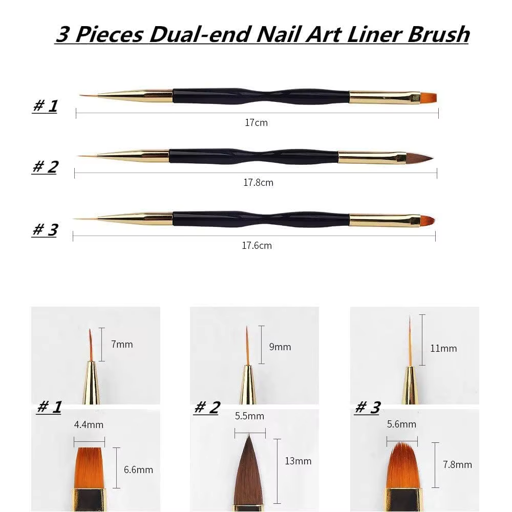LINMANDA – ensemble de 3 pinceaux pour Nail Art