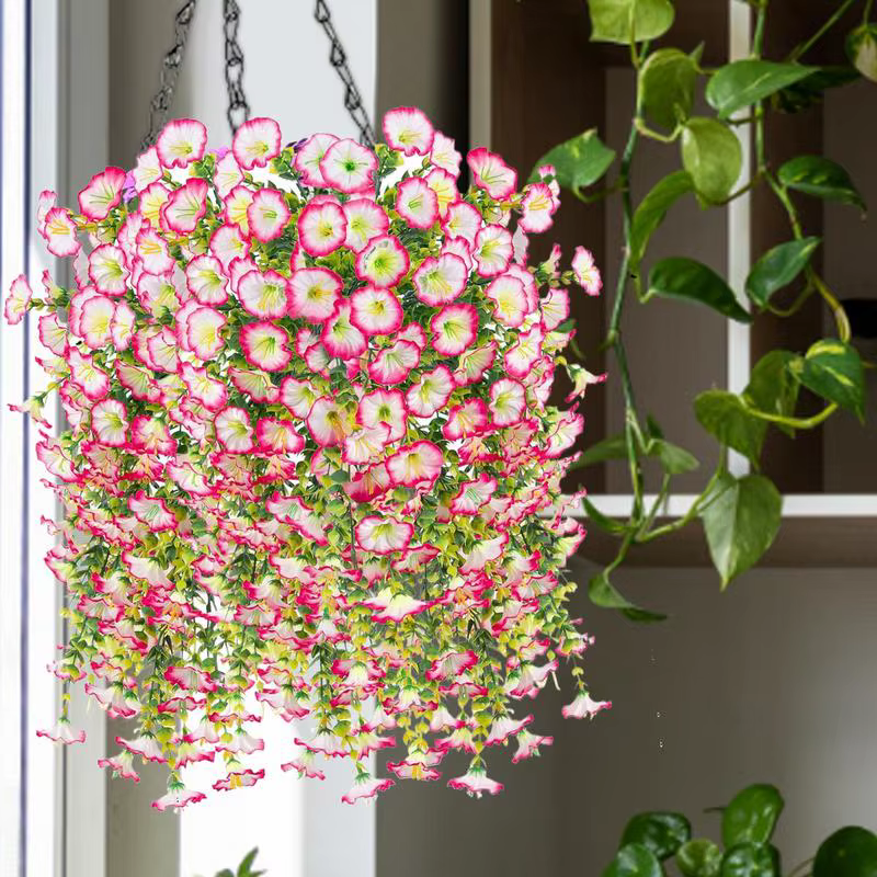 Fausses petunias, 2 pièces, fausses fleurs de jardin, décorations résistantes aux UV, plantes artificielles pour porche, patio, jardin, cour, fête de mariage