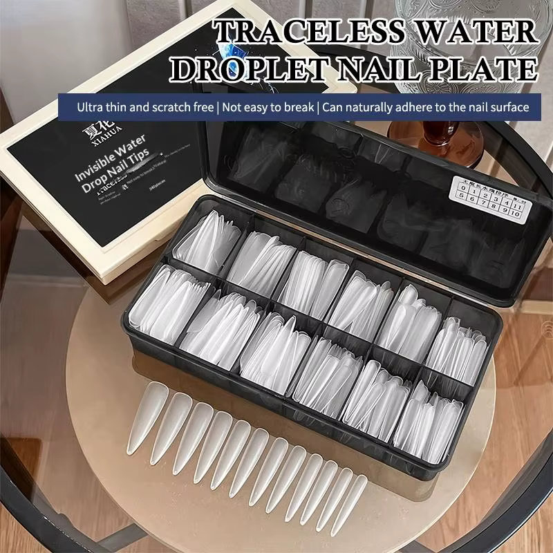 240/510 Pièces Faux Ongles Stiletto Sculptés Couverture Complète Givrés Transparents à Coller pour Salon