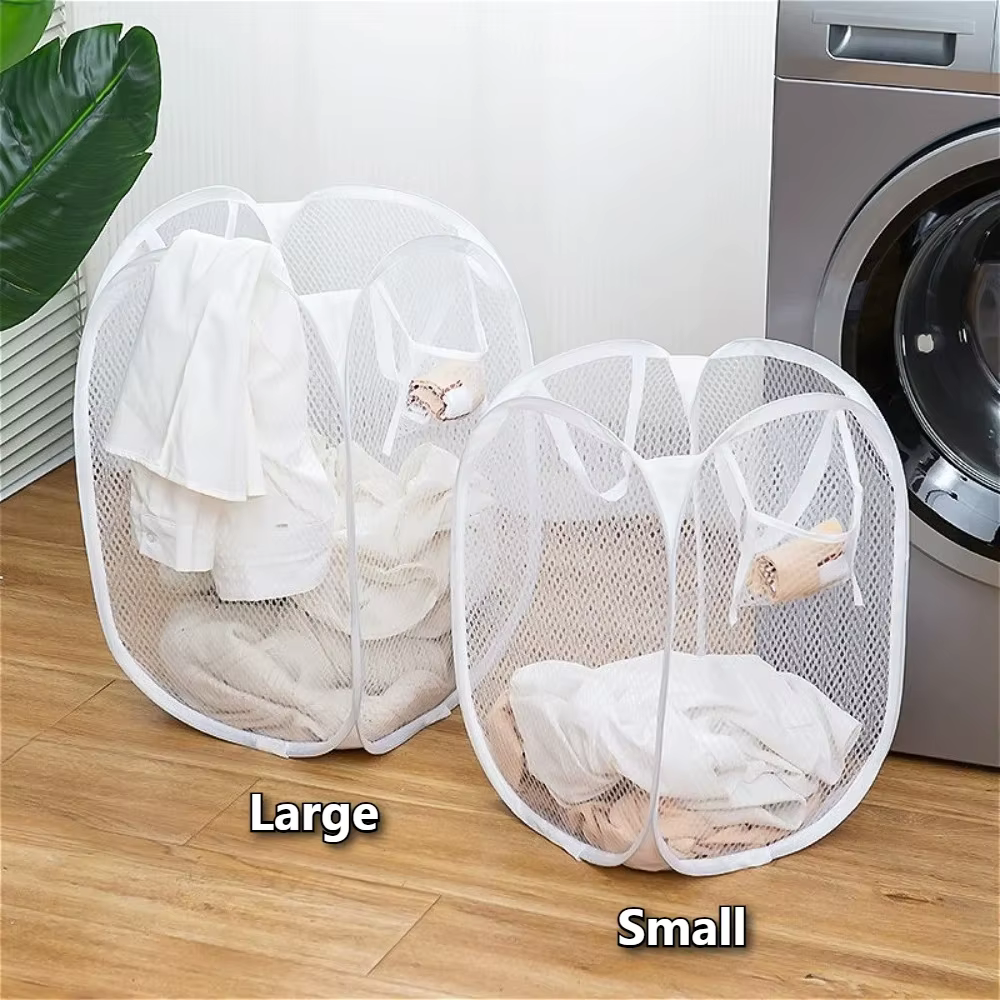 Panier à linge domestique de grande capacité, panier de rangement pliable en maille pour vêtements sales, sac de rangement pour jouets, seau, accessoires de salle de bains
