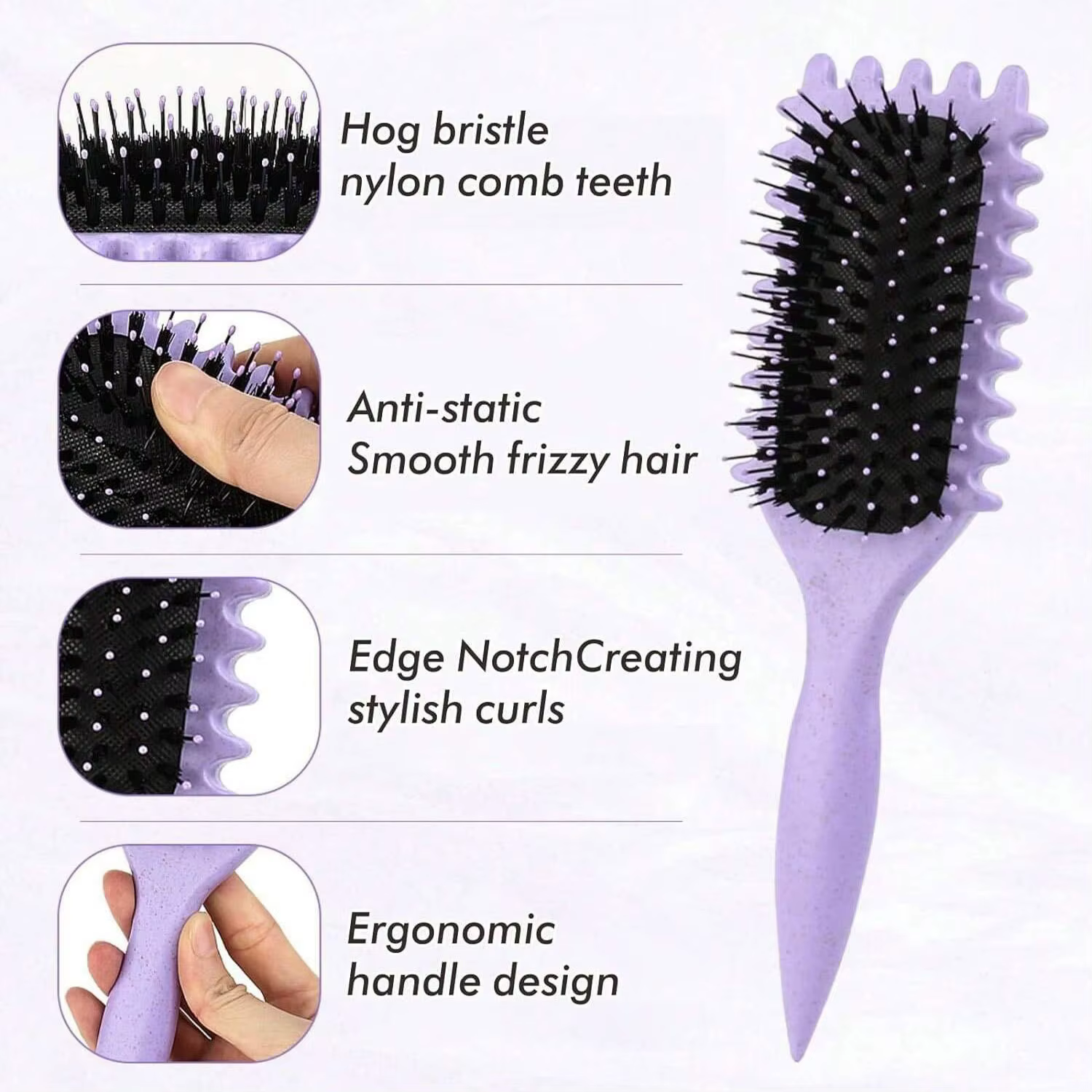 Brosse coiffante pour cheveux bouclés Salon Bursh : Boucles définies sur cheveux mouillés - Brosse démêlante et volumisante à poils en nylon pour tous types de cheveux