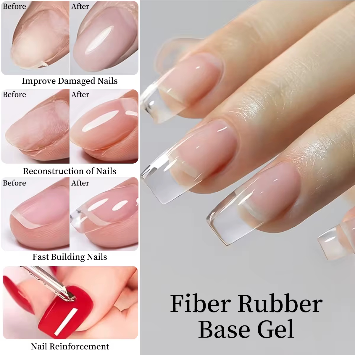Gel de base en caoutchouc à fibres Hassleless 15 ml pour réparer les ongles cassés