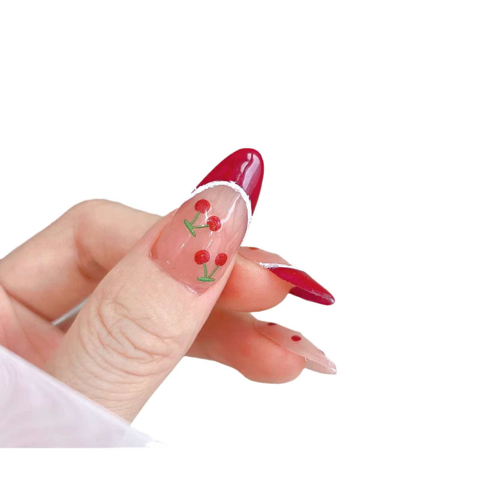 Kawaii cerise arc ongles autocollants 5D français mignon rouge arc fruits conception auto-adhésif décoration