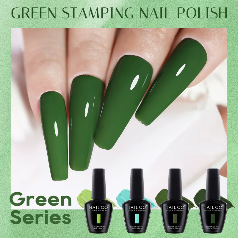NAILCO 15ml Série Verte Gel Vernis à Ongles Couleur Foncée Couche de Finition Mate Hybride Longue Durée UV LED Nail Art Base Coat Manucure Soak Off