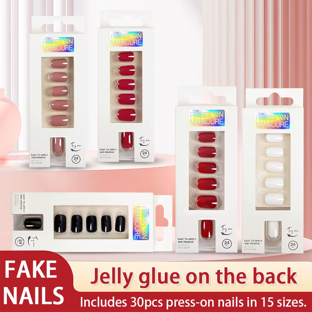 30 faux ongles courts à presser réutilisables en résine écologique
