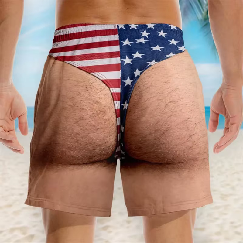 Caleçons fantaisie drôles avec drapeau américain, shorts de plage 3D, jambes poilues réalistes, nouveauté, costume patriotique du 4 juillet, cadeaux amusants pour fête de piscine estivale