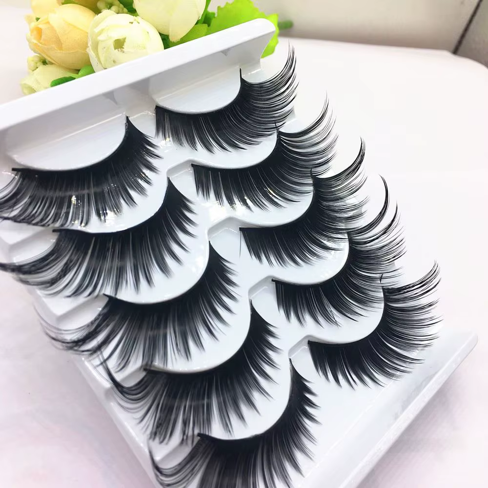 5 paires de faux cils noirs Style exagéré pour femmes