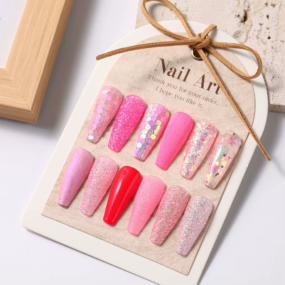 Poudre à ongles à paillettes rose