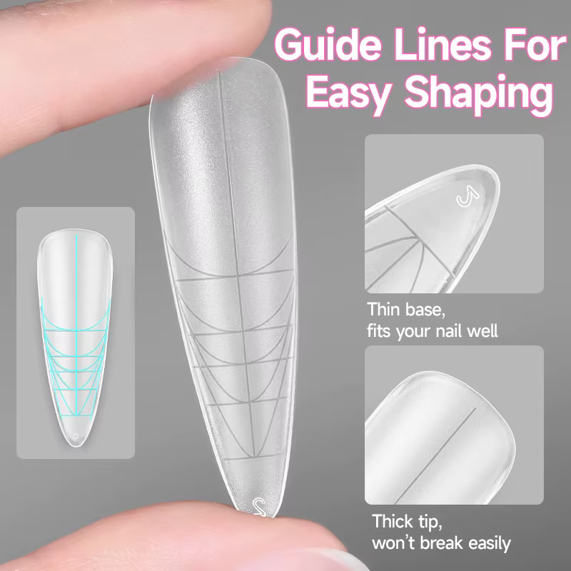 UR SUGAR 240PCS 10 Tailles Faux Ongles Préformés Slim avec Ligne Française Transparents Mat Longs Couverture Complète Pointes d'Ongles Extension Rapide