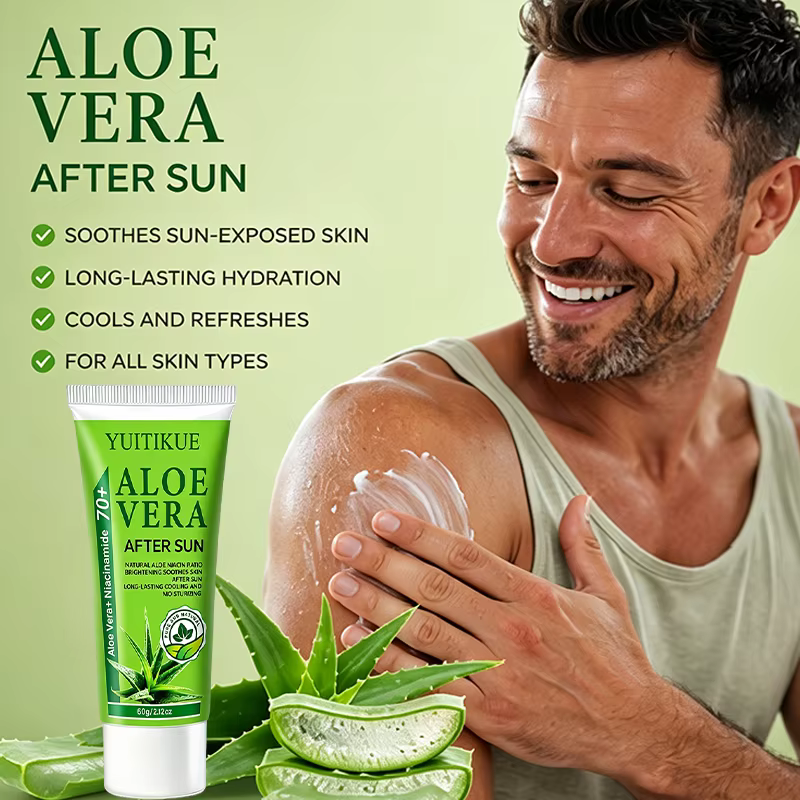 YUITIKUE 70+ Gel Après-Soleil à l'Aloe Vera et Niacinamide, Rafraîchissant, Apaisant, Hydratant Longue Durée pour le Visage et le Corps, Peaux Exposées au Soleil, 60g