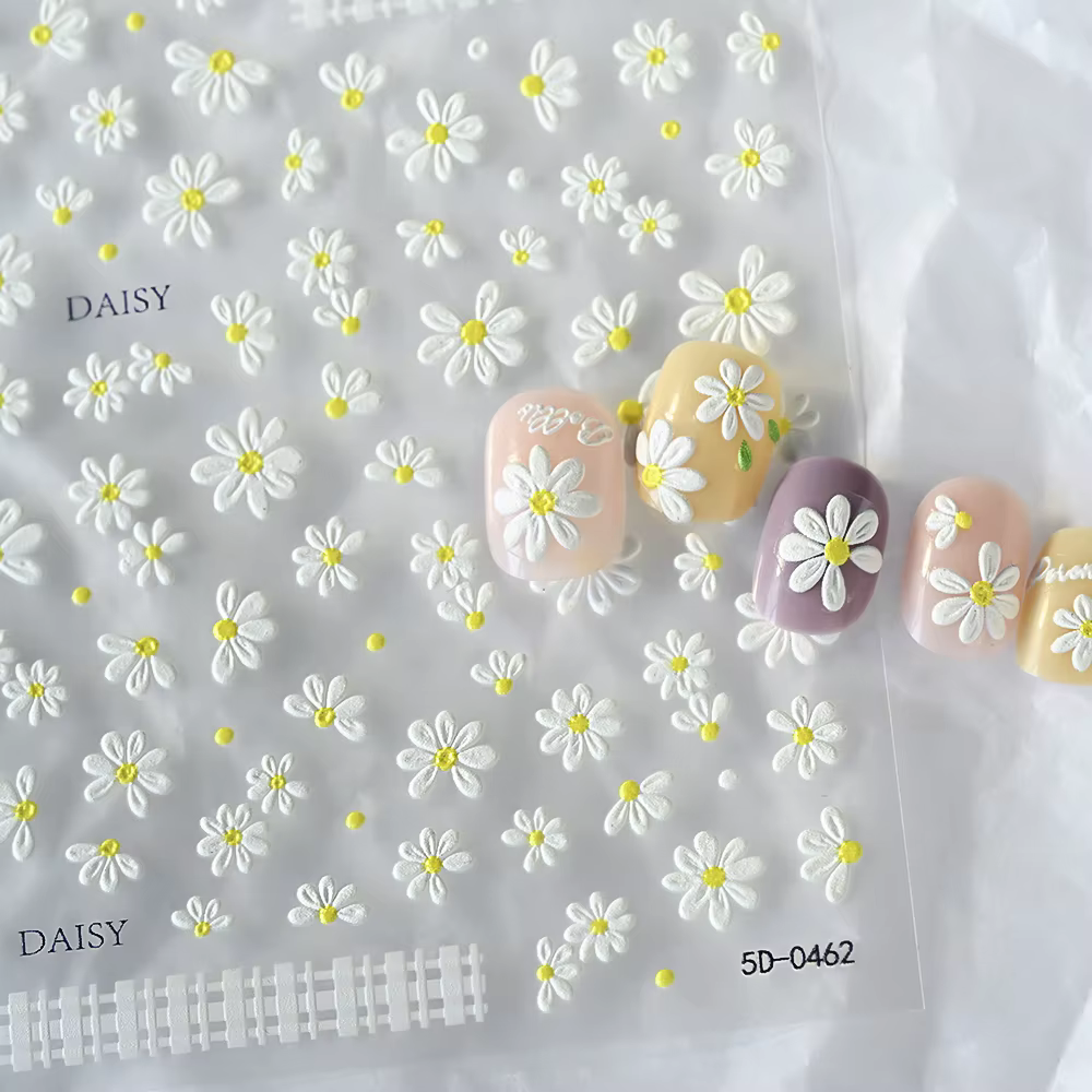 Autocollant 5D fleur de marguerite blanche pour Nail Art