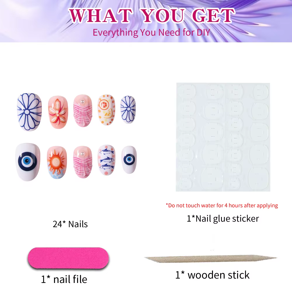 24 faux ongles en gel 3D Ellipse