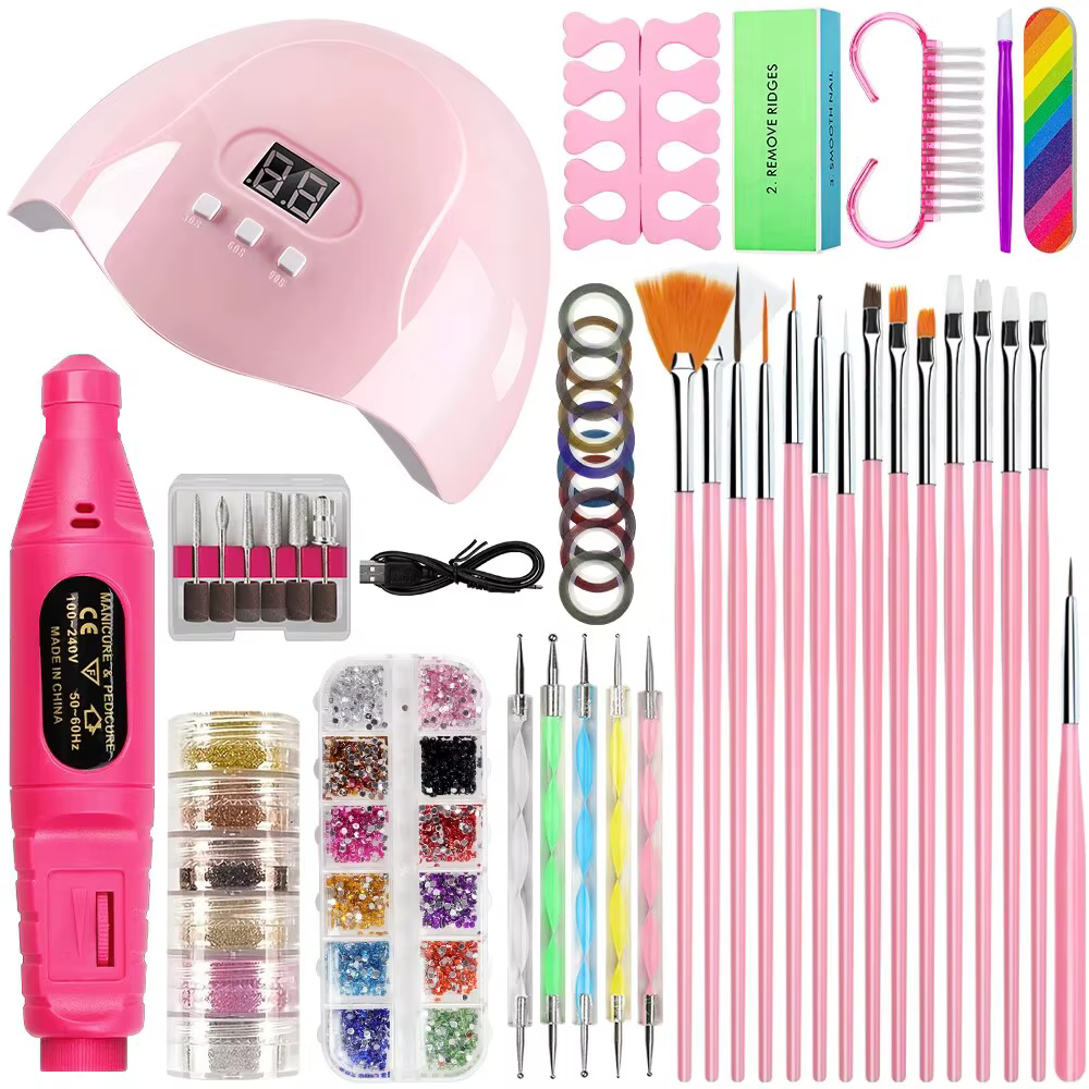 Manucure avec UV Lampe et Ongles Perceuse Glitter Poudre Kit pour Acrylique