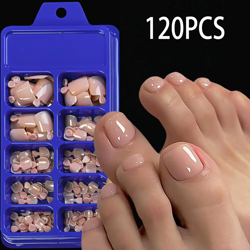 120 pièces nu rose court carré presse sur les ongles naturel-couleur unie Gel doux faux