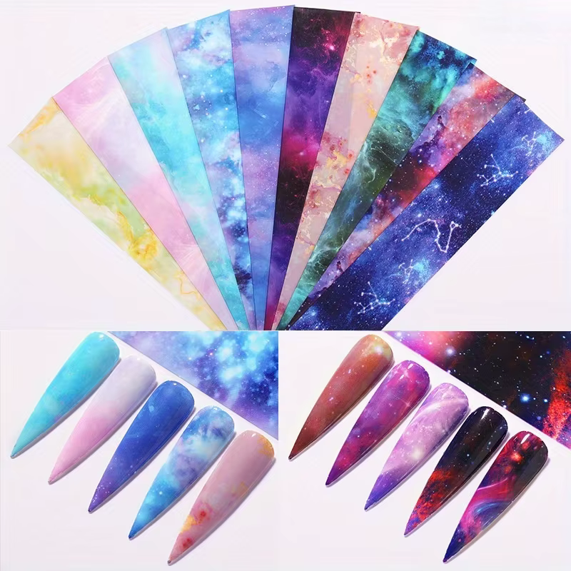 Autocollant 3D ciel nocturne galaxie 1.57x7.87 pouces pour Nail Art
